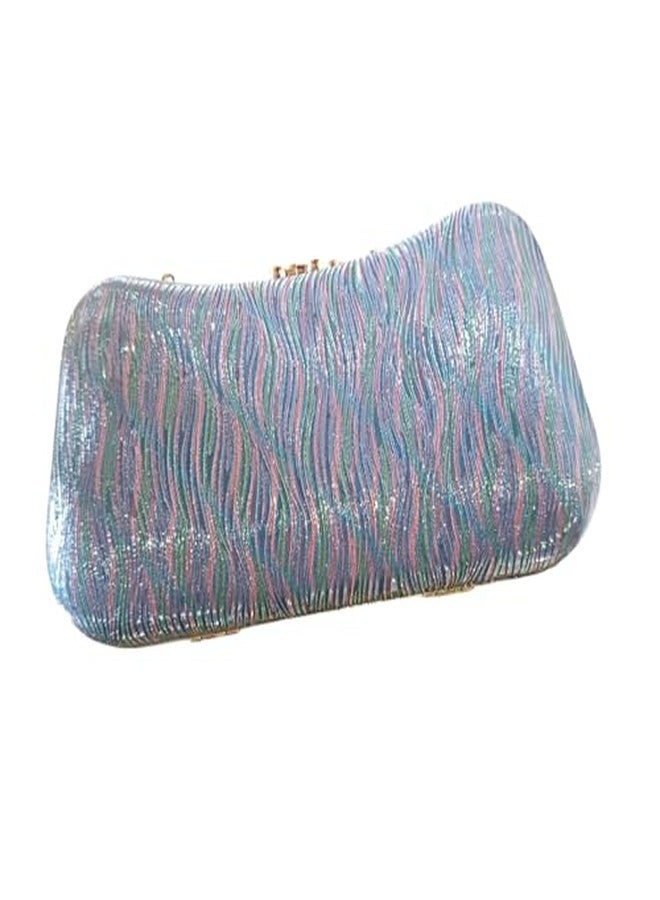 VINNIE Elegant Glitter Clutch Purse for Women with Floral Clasp | Evening Party Handbag for Wedding & Special Occasions (Blue) - Image 3